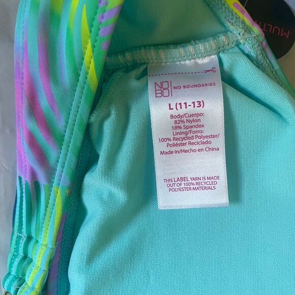 Bikini 2 Pc Swimsuit Jr L 11-13 Side-Ties w/ Beads Teal Multicolor No Boundaries - Picture 5 of 6